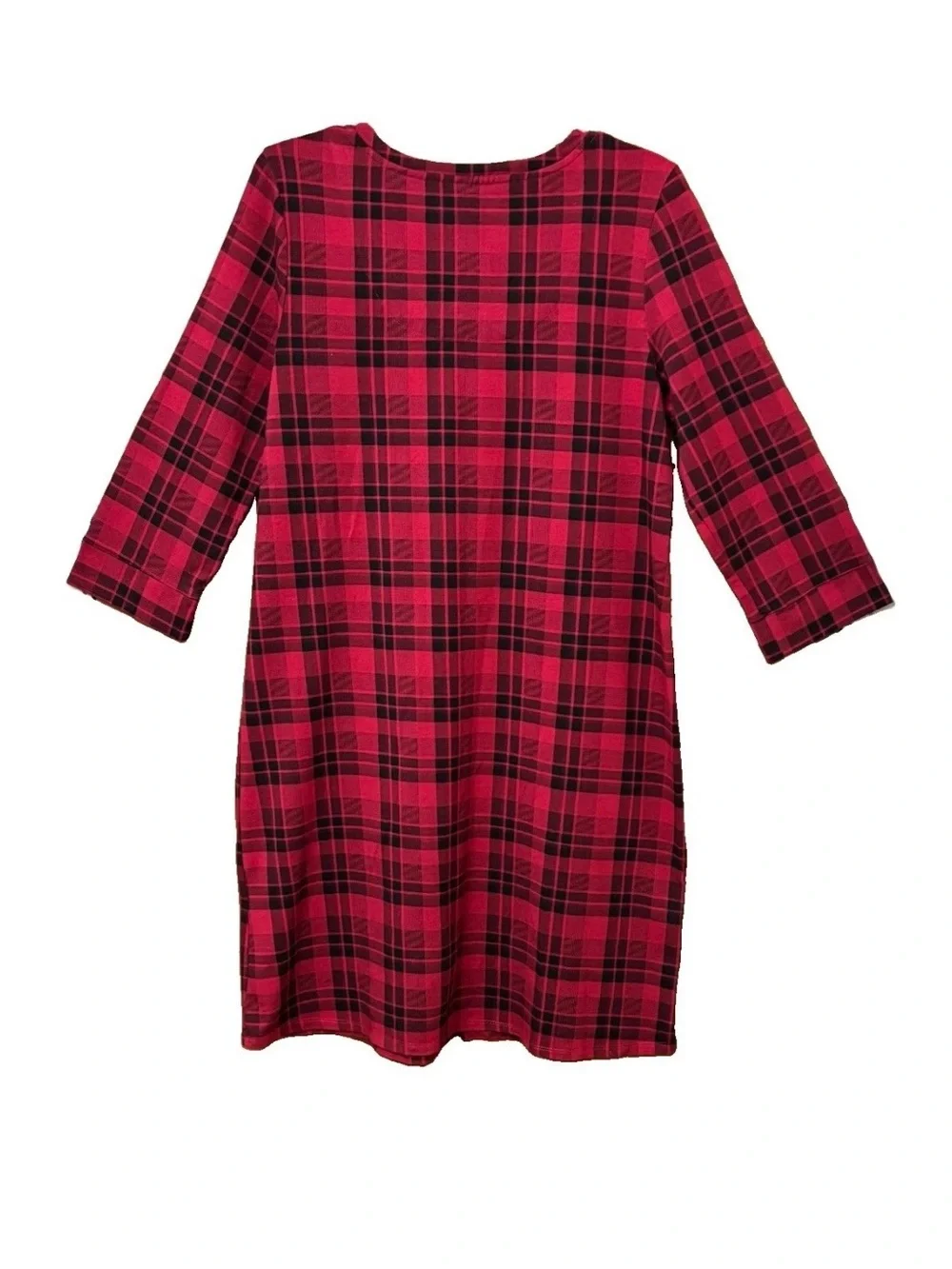 ♥️ SOMA EMBRACEABLE L RED & BLACK PLAID 3/4 SLEEVE STRETCH NIGHT SHIRT MODERN